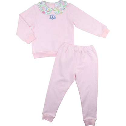 Pink Floral Collar Sweatsuit