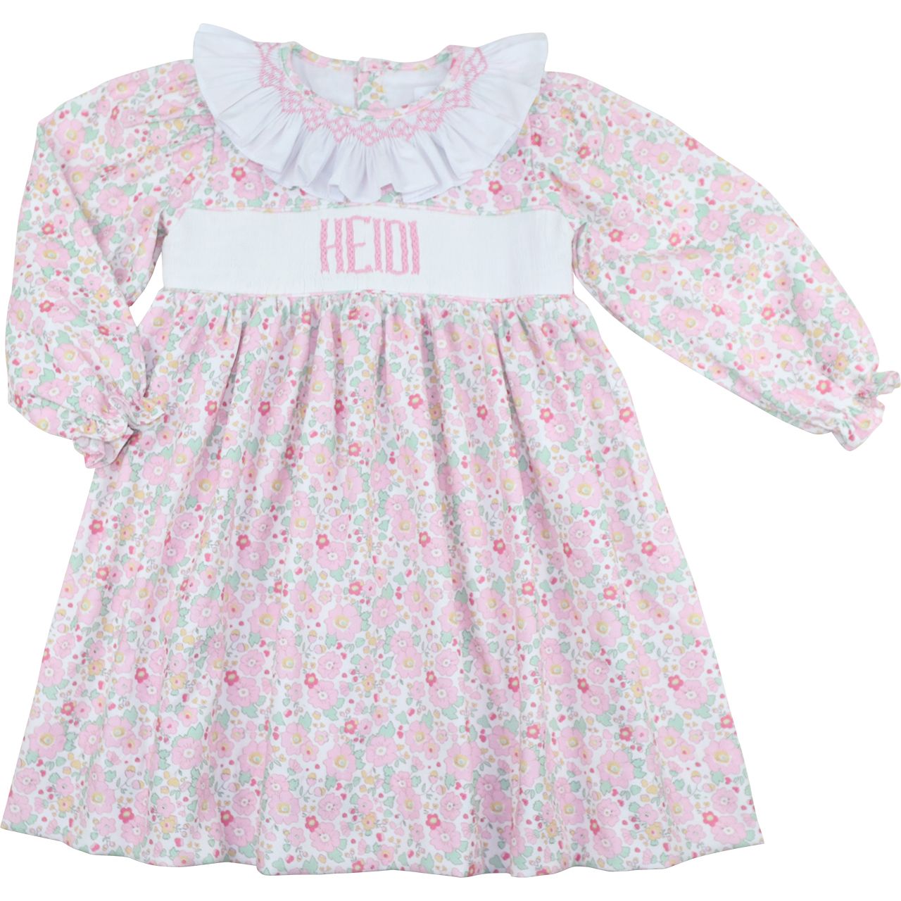 Pink Floral Corduroy Custom Smocked Dress