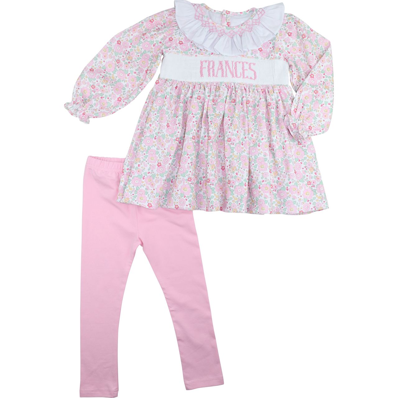 Pink Floral Corduroy Custom Smocked Legging Set