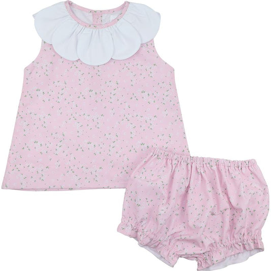 Pink Floral Petal Collar Diaper Set