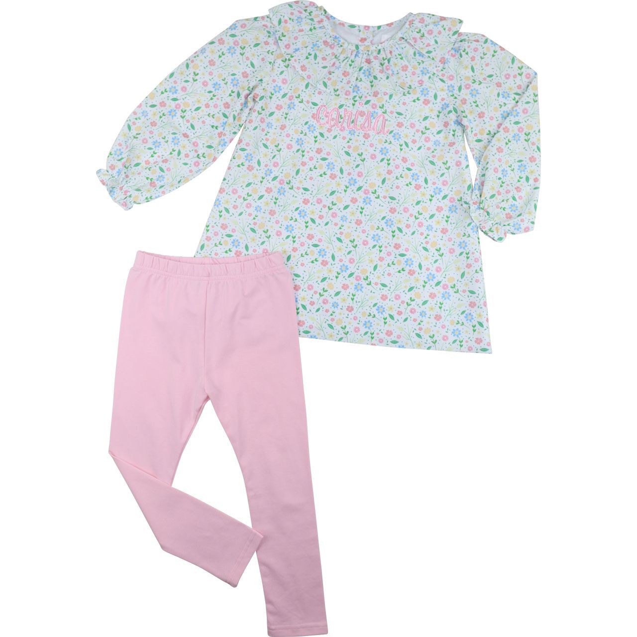 Pink Floral Ruffle Collar Legging Set