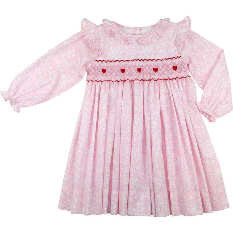 Pink Floral Smocked Hearts Dress