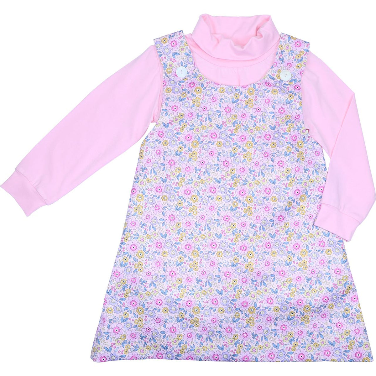 Pink Floral Turtleneck Dress Set