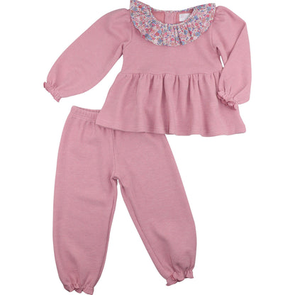 Pink Floral Woven Sweater Pant Set