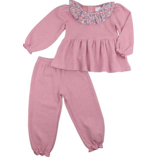 Pink Floral Woven Sweater Pant Set