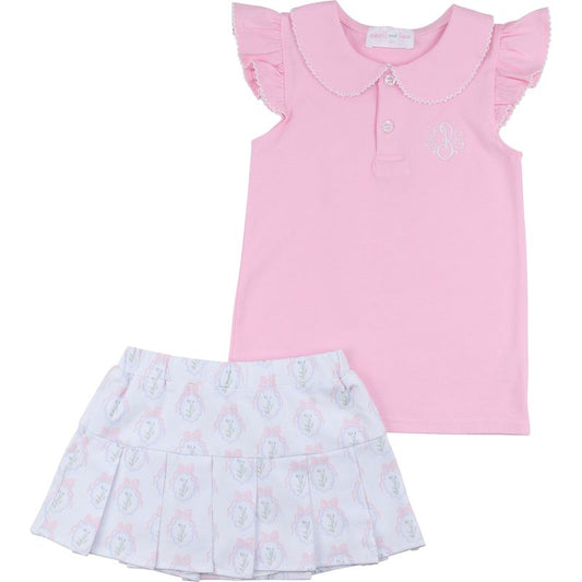 Pink Flower And Bow Tennis Skirt Set