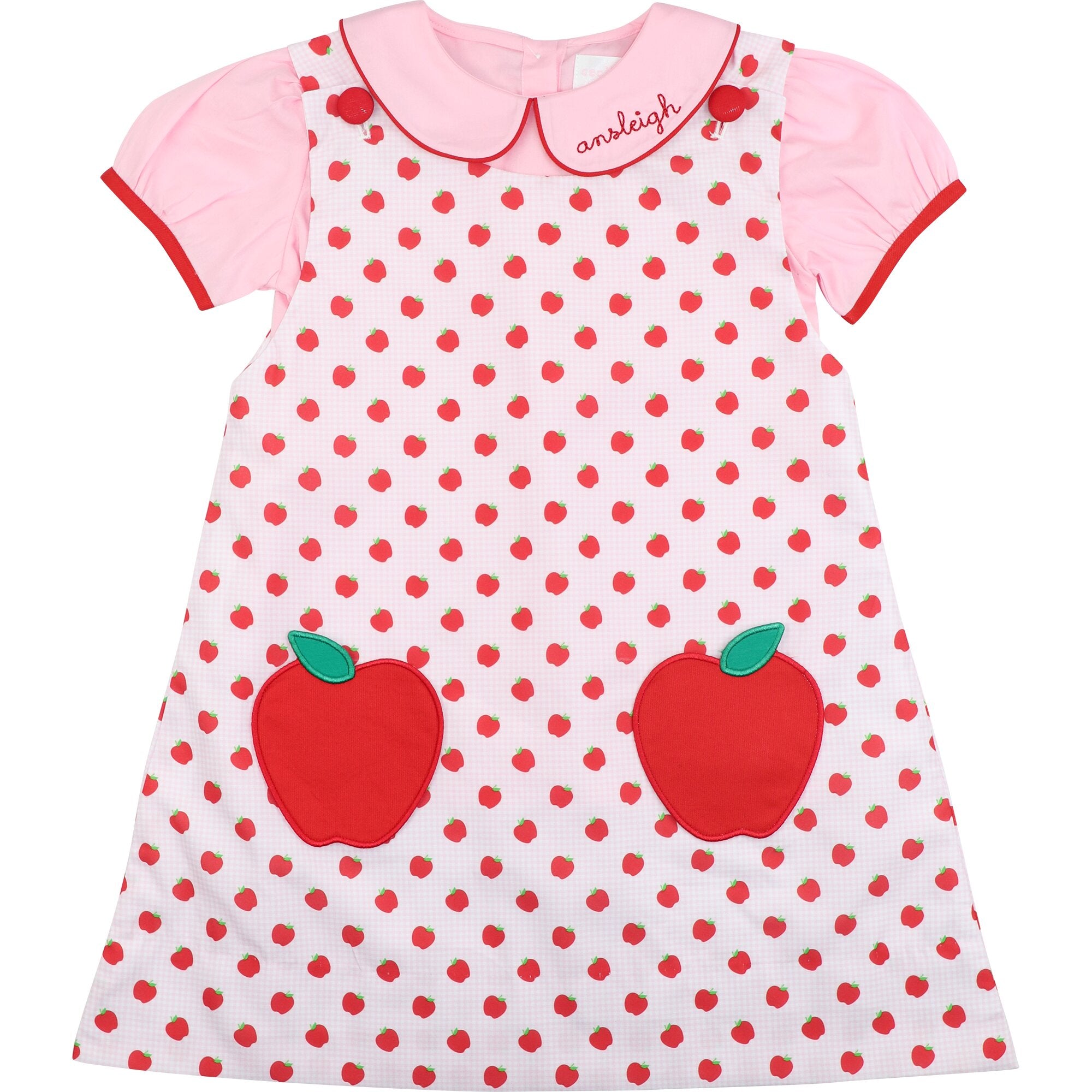 Pink Gingham Applique Apple Dress Set