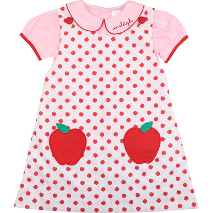 Pink Gingham Applique Apple Dress Set