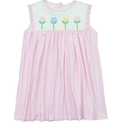 Pink Gingham Applique Tulip Dress