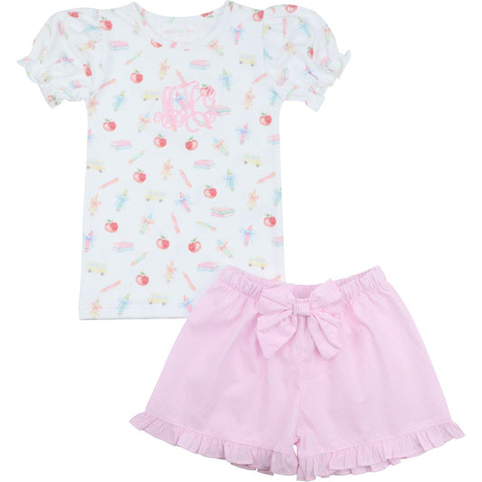 Pink Gingham Back To School Short Set