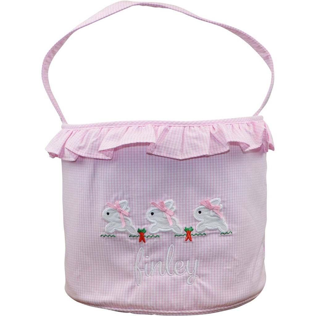 Pink Gingham Bunnies Easter Basket