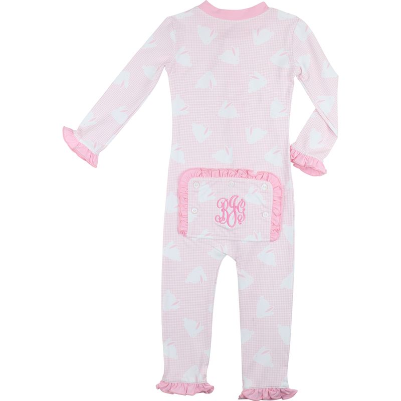 Pink Gingham Bunny Print Knit Zipper Pajamas