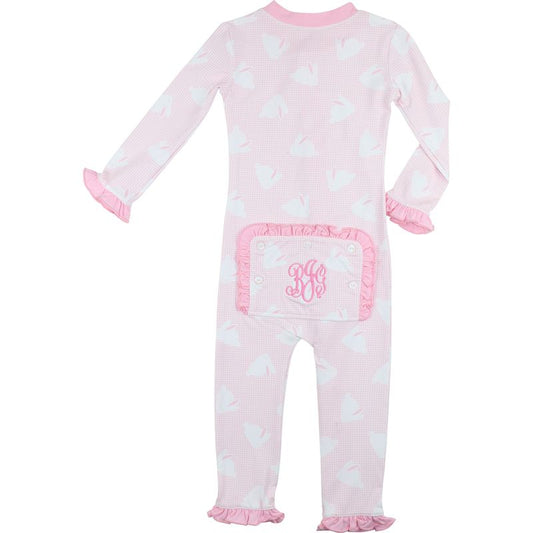Pink Gingham Bunny Print Knit Zipper Pajamas