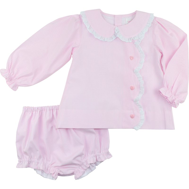 Pink Gingham Eyelet Diaper Set