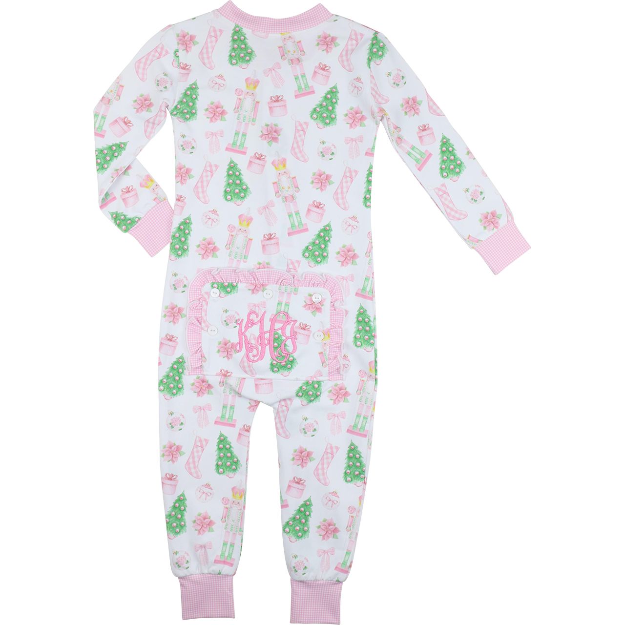Pink Gingham Holiday Print Zipper Pajamas