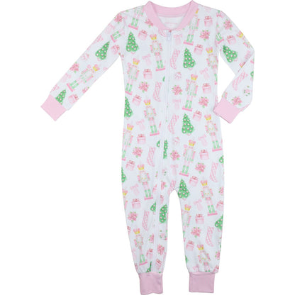 Pink Gingham Holiday Print Zipper Pajamas