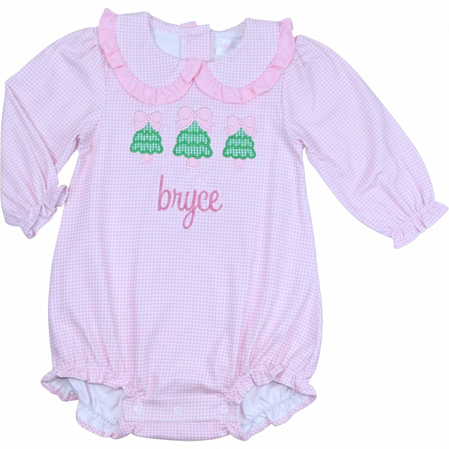 Pink Gingham Knit Applique Christmas Tree Bubble
