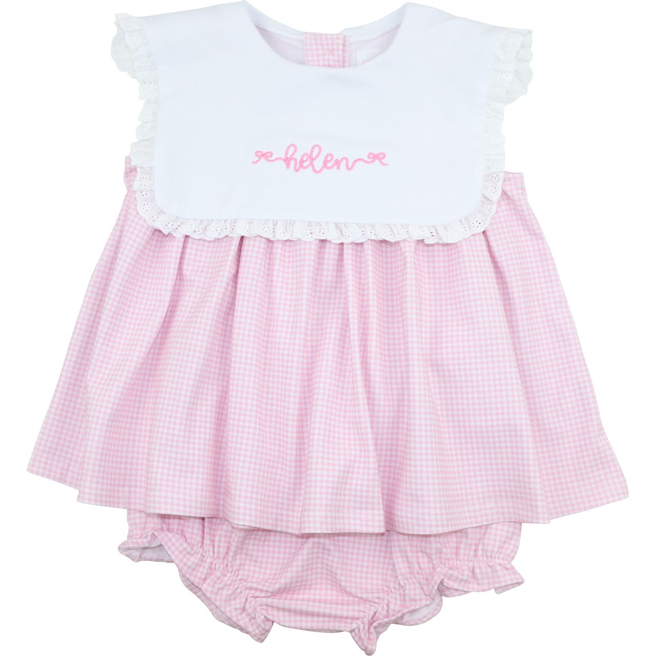 Pink Gingham Knit Diaper Set