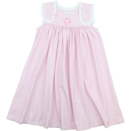 Pink Gingham Knit Eyelet Dress