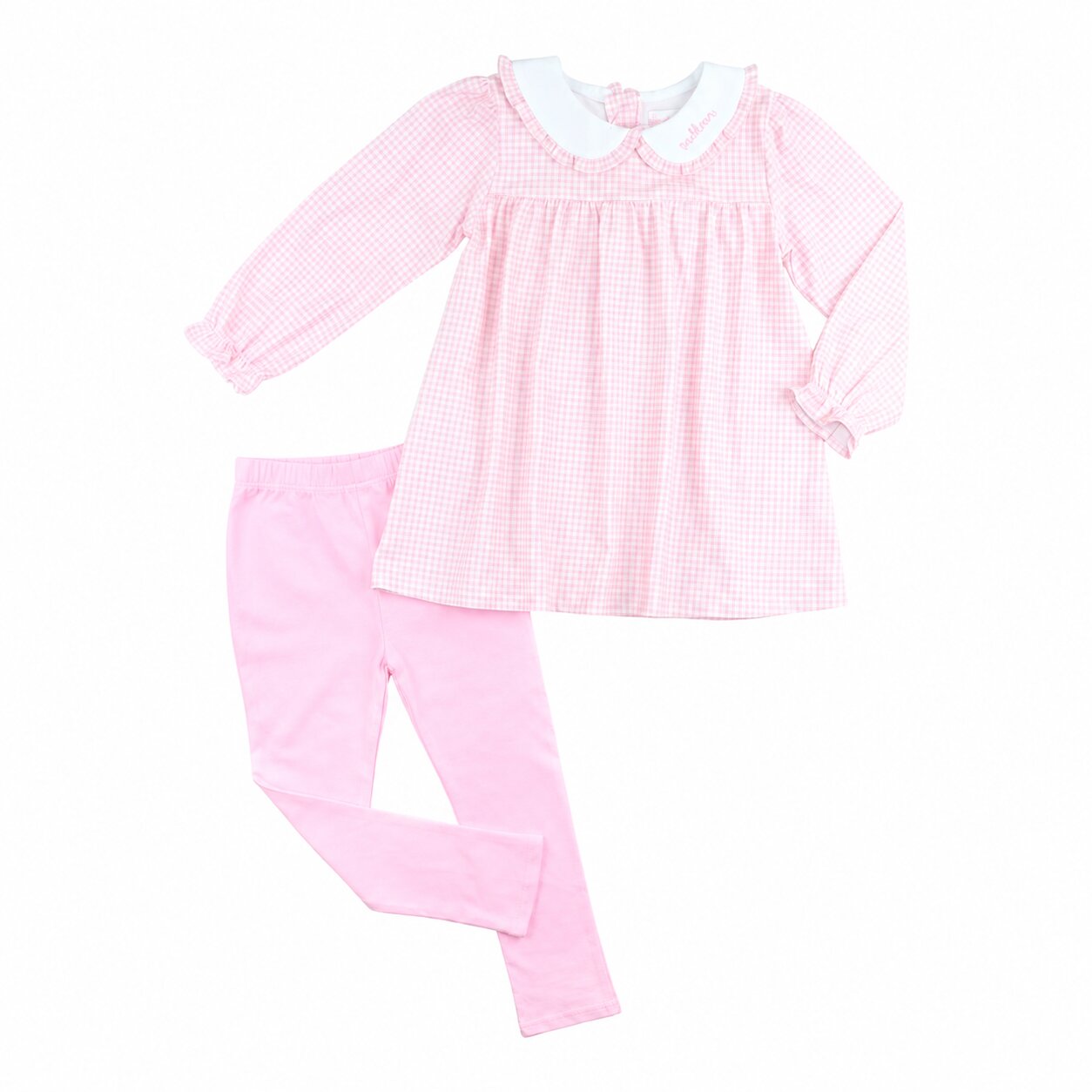 Pink Gingham Knit Legging Set1
