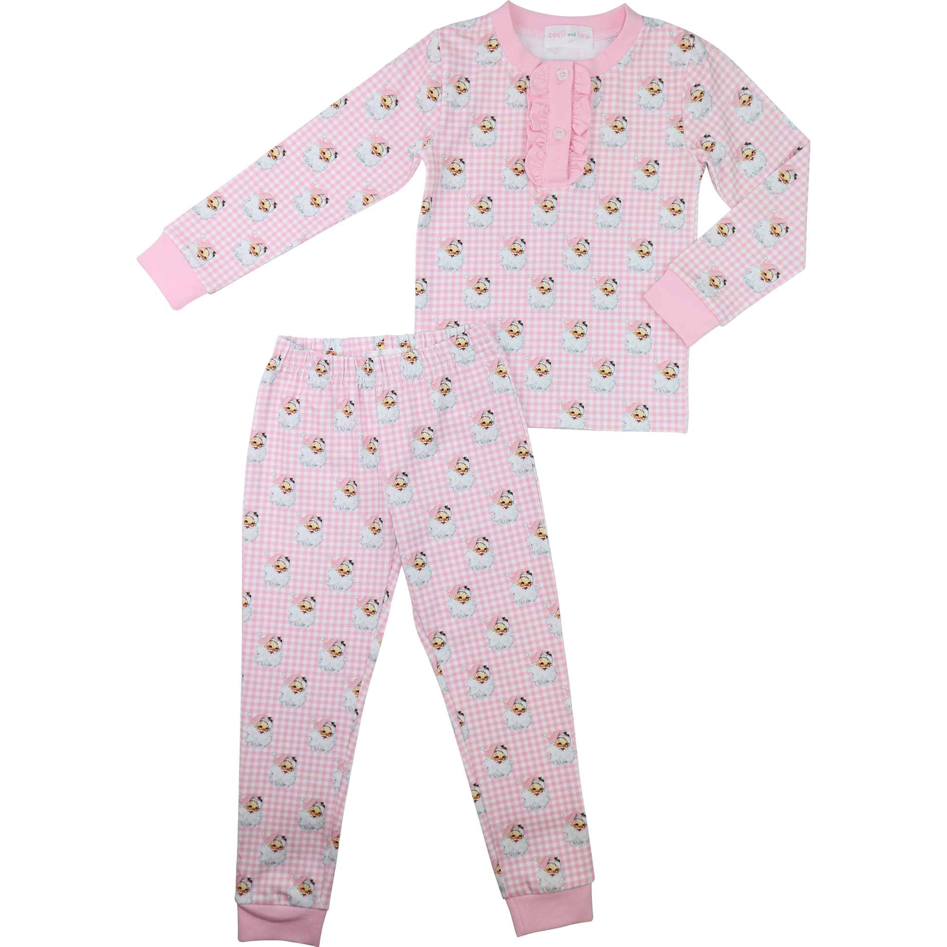 Pink Gingham Knit Santa Pajamas