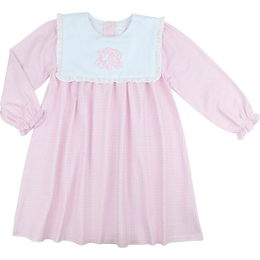 Pink Gingham Knit Square Collar Dress