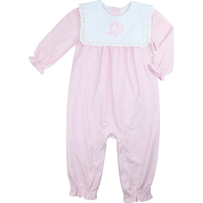 Pink Gingham Knit Square Collar Long Bubble