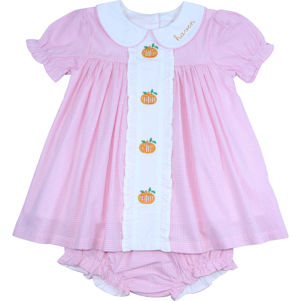 Pink Gingham Pumpkins Diaper Set