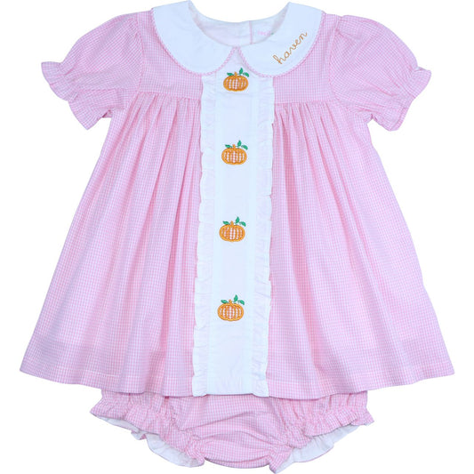 Pink Gingham Pumpkins Diaper Set