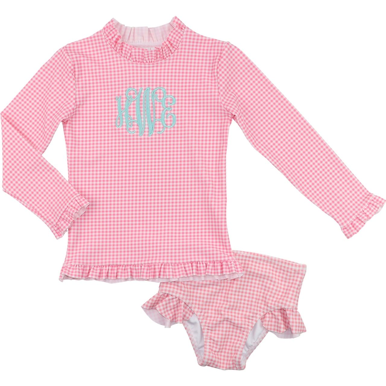Pink Gingham Rashguard Swim Set