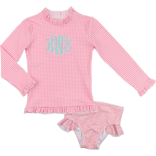 Pink Gingham Rashguard Swim Set