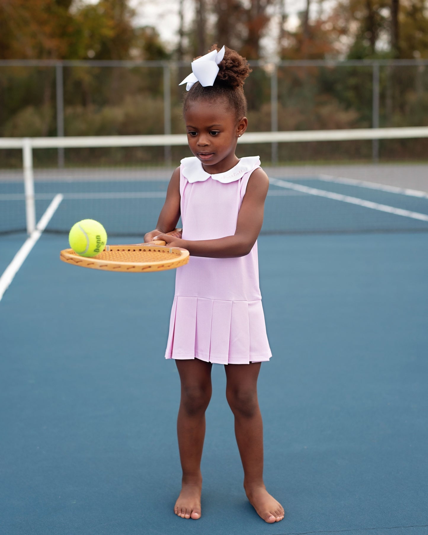 Pink Gingham Scalloped Collar Knit Tennis Dress Size 6