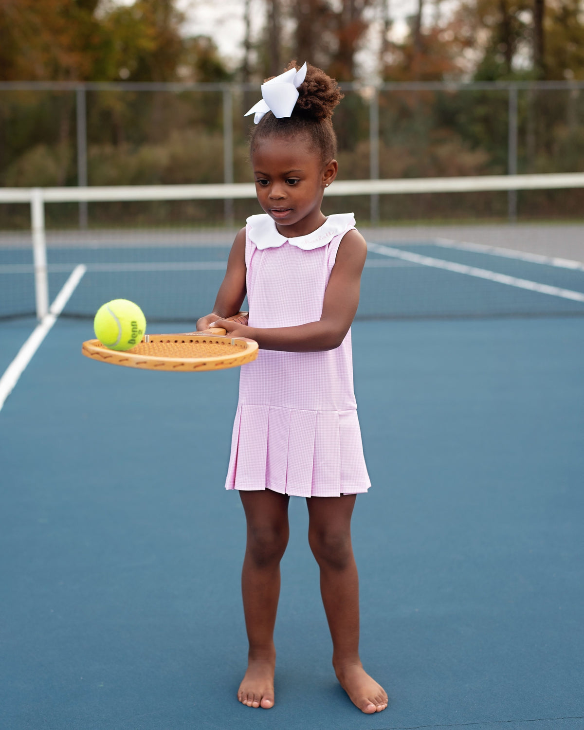 Pink Gingham Scalloped Collar Knit Tennis Dress Size 6