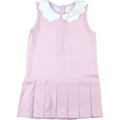 Pink Gingham Scalloped Collar Knit Tennis Dress