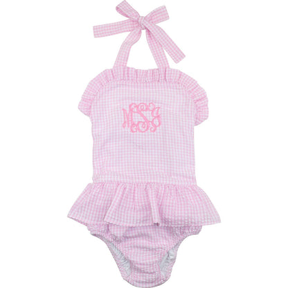 Pink Gingham Seersucker Swimsuit