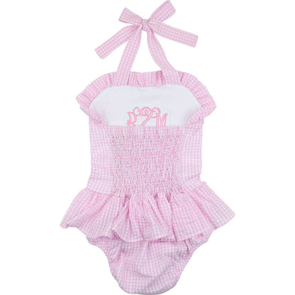 Pink Gingham Seersucker Swimsuit