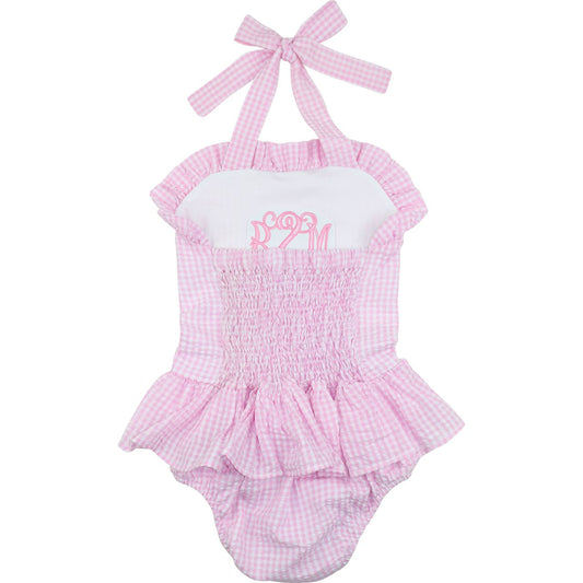 Pink Gingham Seersucker Swimsuit