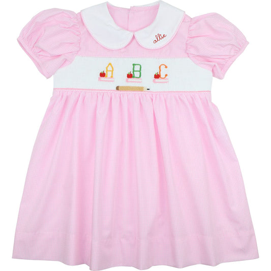 Pink Gingham Smocked ABC Dress