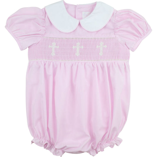 Pink Gingham Smocked Cross Bubble
