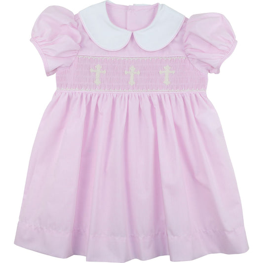 Pink Gingham Smocked Cross Dress