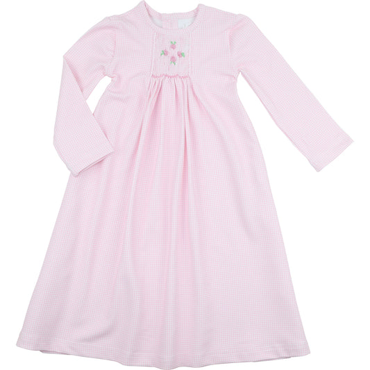 Pink Gingham Smocked Rosette Baby Gown