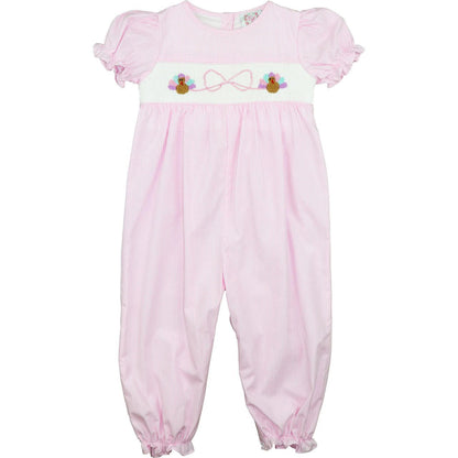 Pink Gingham Smocked Turkeys And Bow Long Bubble