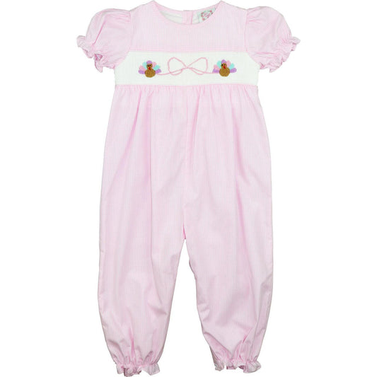 Pink Gingham Smocked Turkeys And Bow Long Bubble