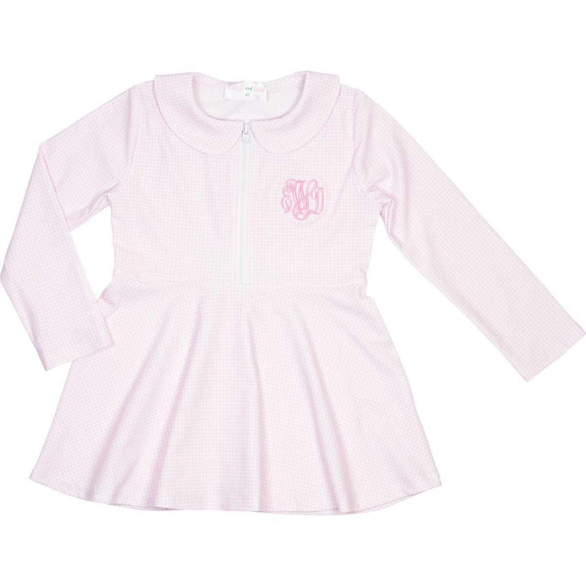 Pink Gingham Zipper Lycra Tennis Dress