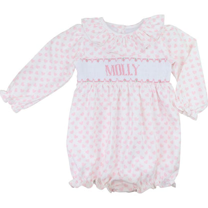 Pink Heart Custom Smocked Bubble