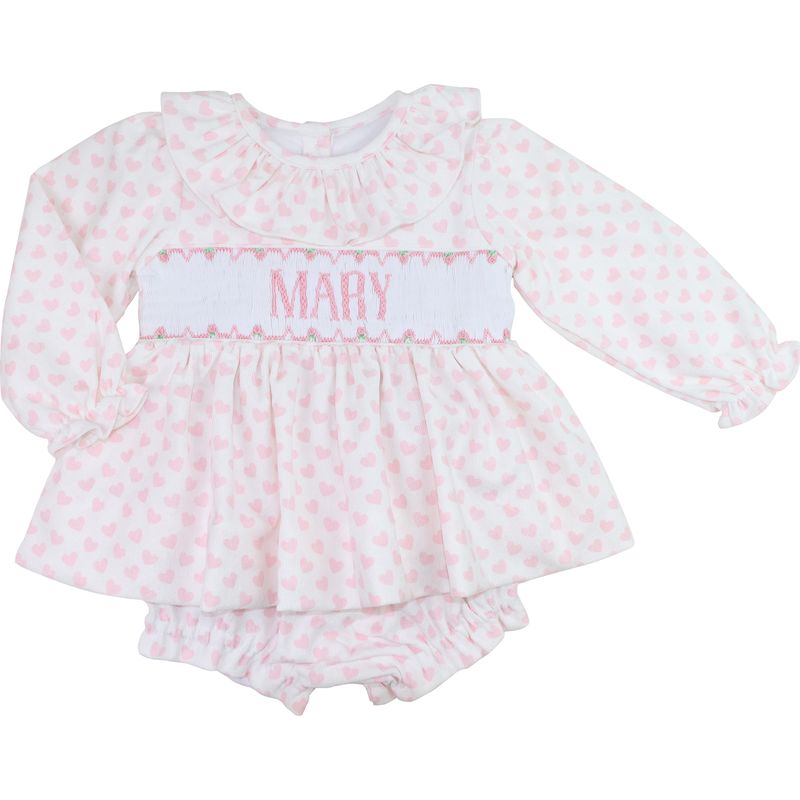 Pink Heart Custom Smocked Diaper Set