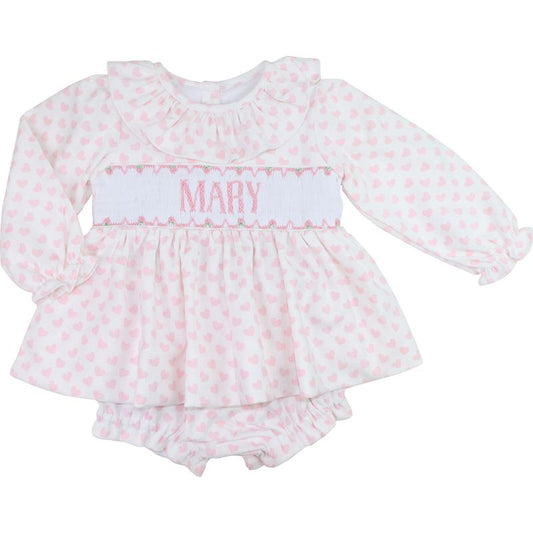 Pink Heart Custom Smocked Diaper Set