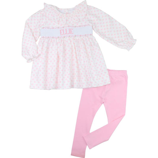 Pink Heart Custom Smocked Legging Set