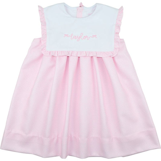 Pink Honeycomb Square Collar Dress