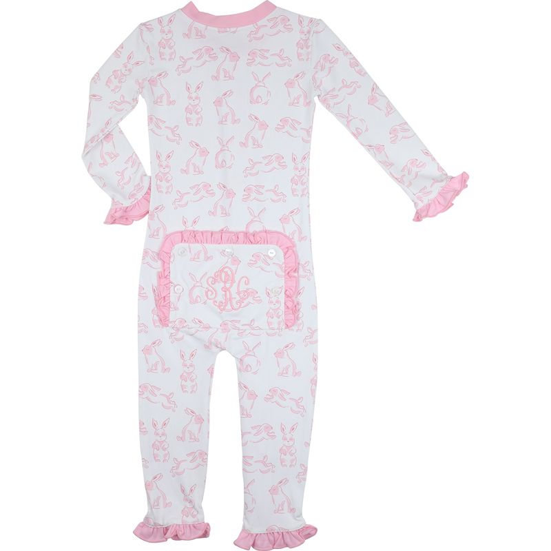 Pink Hopping Bunny Knit Zipper Pajamas